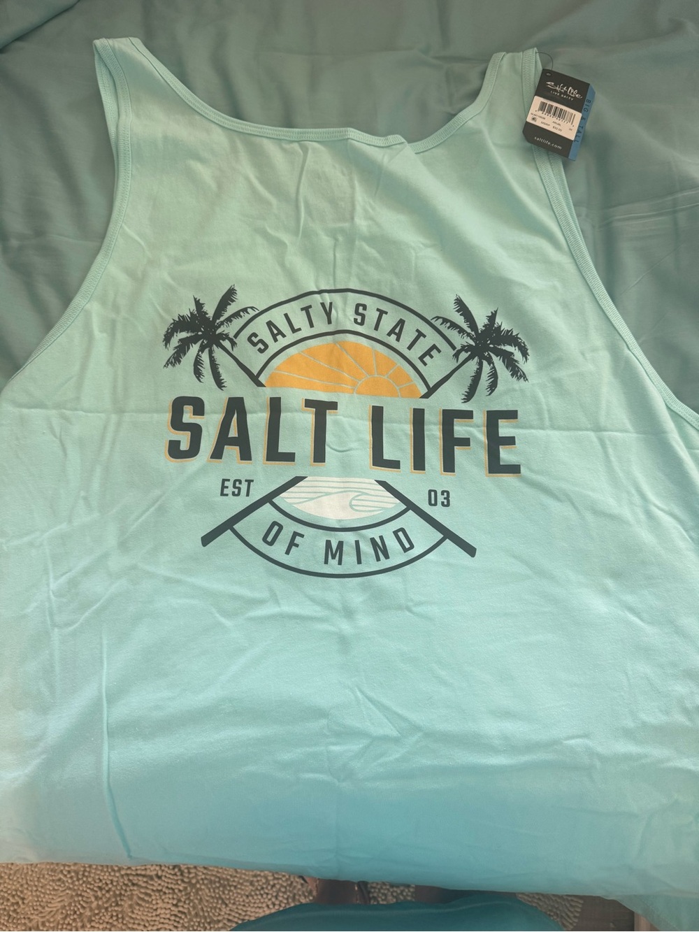 Salt Life Seafoam Graphic Tank with Palm & Sun